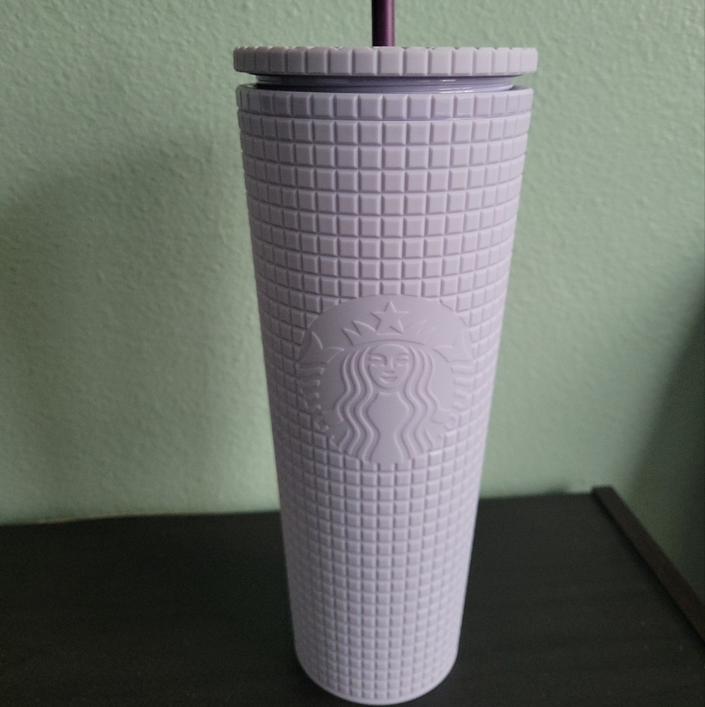 Starbucks 2021 Matte Lilac Lavender Grid Studded 24 oz Tumbler Soft Touch, NEW